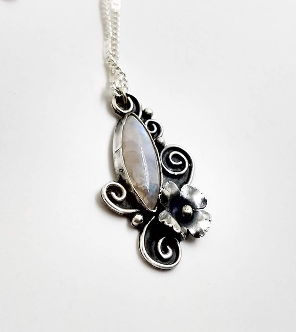 Sterling Silver Moonstone Floral Necklace