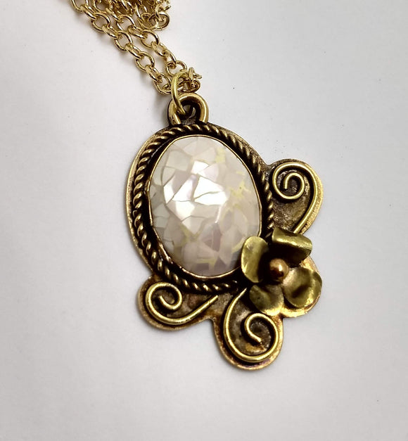 Mother of Pearl & Brass Floral Necklace