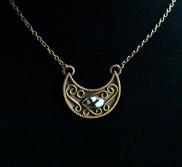 Turquoise Brass Crescent Necklace