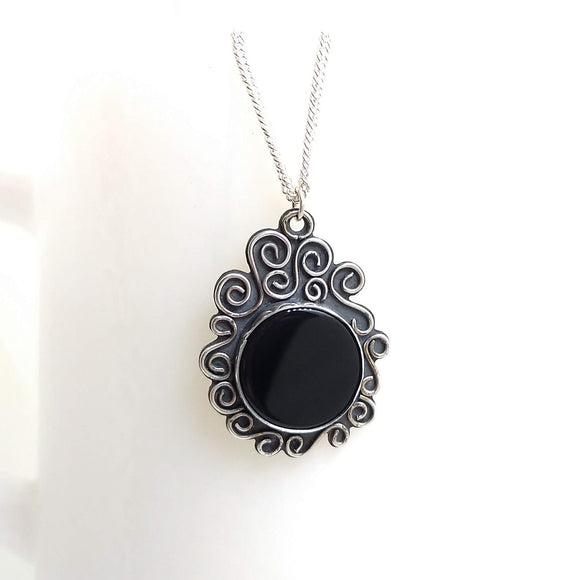 Sterling Silver & Onyx Free Form Pendant
