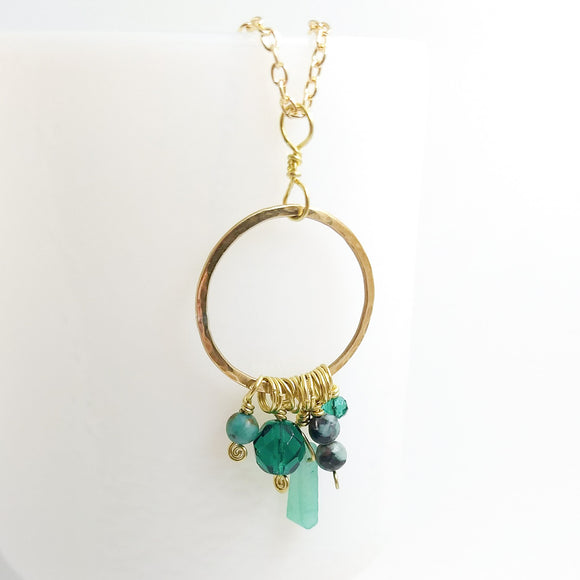 Brass & Jade Charm Necklace