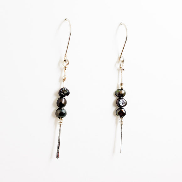 Stiletto Earrings-Black Freshwater Pearl and Sterling Silver