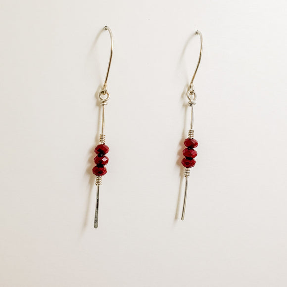 Stiletto Earrings-Red Crystal and Sterling Silver