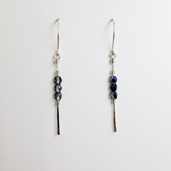 Stiletto Earrings-Deep Blue Crystal and Sterling Silver