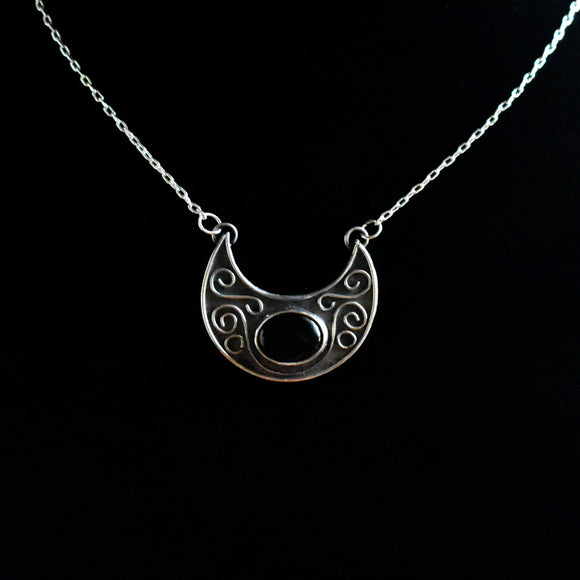 Sterling Silver & Onyx Crescent Necklace