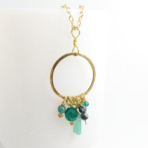 Brass & Jade Charm Necklace