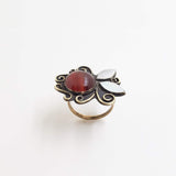 Red Agate and Mother of Pearl Floral Statement Ring