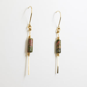 Stiletto Earrings-Brass and Unakite