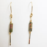 Stiletto Earrings-Brass and Unakite