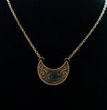 Moss Agate & Brass Crescent Necklace