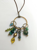 Brass & Shades of Green Charm Necklace