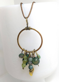 Brass & Shades of Green Charm Necklace