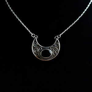 Sterling Silver & Onyx Crescent Necklace